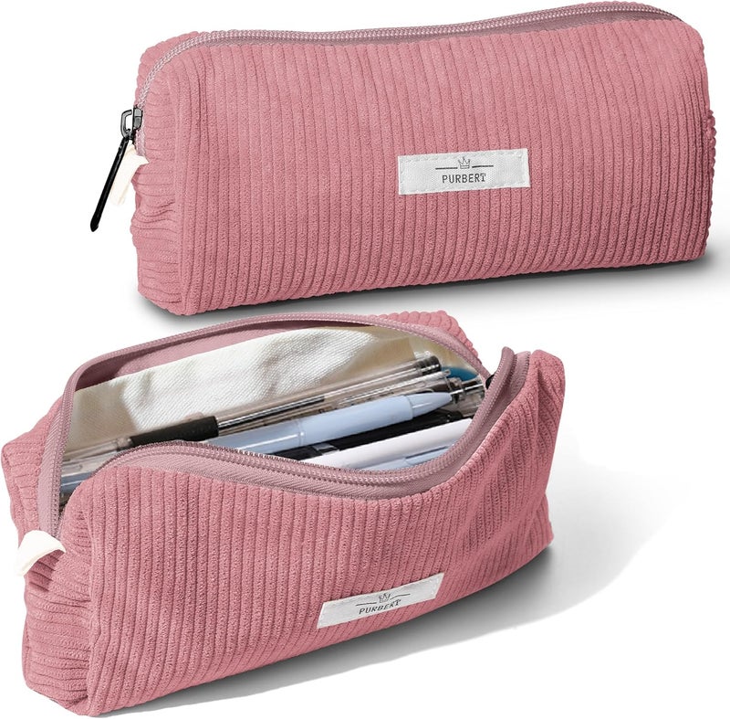Purbert Pencil Bag Pen Case, Soft Corduroy Small Pencil Pouch Organizer with Zipper, Cute Pencil Case Pouch Stationery for Girls and Boys – Purple - Image 1